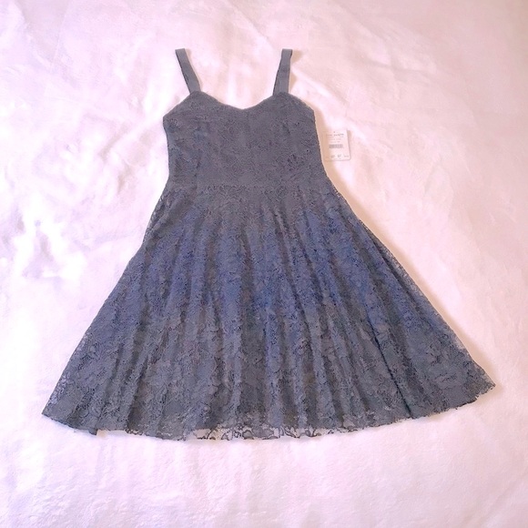 NEW Free People Black Lace Dress with Flocked Navy Blue Velvet Size XS - Picture 4 of 15